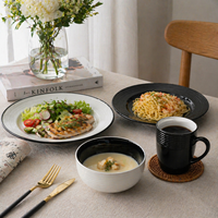 Service de table en grès noir et blanc Guangda |   Assiettes, bols, tasses |   Compatible micro-ondes et lave-vaisselle |   Chaleur émaillée minimaliste moderne