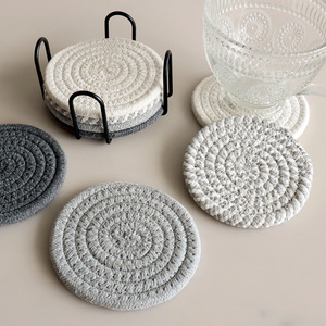 Juego de posavasos de cuerda de algodón, redondos, lavables, con aislamiento térmico, para tazas y vasos. - Product Image 1