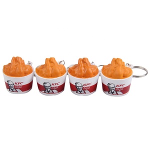 Wholesale Fried Chicken Bucket Shape Key Chain Custom Logo Pu Foam Fried Chicken Bucket Shaped Key Chain