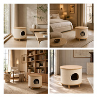Lit pour chat et table d'appoint 2-en-1 de luxe confortable, dessus en bois massif rectangulaire, abri respirant pour animaux de compagnie, décoration de salon, emballé en carton