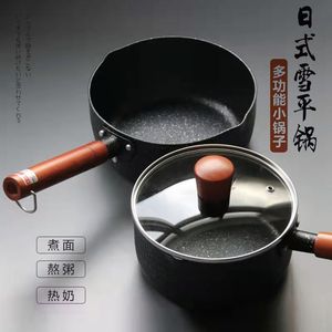 Japanese Snow Flat Pot Non-Stick Small Saucepan With Lid For Induction And Gas Stoves 1.5L Cooking Noodles Porridge Milk - Product Image 1