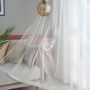 Rideaux transparents brodés de feuille de bananier exquis Rideaux blancs d'élégance tropicale pour les maisons modernes et le salon - Product Image 1