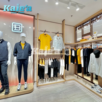 Conception de décoration intérieure moderne pour magasin de vêtements, présentoirs à vêtements dorés personnalisés, comptoir de magasin pour boutique de vêtements