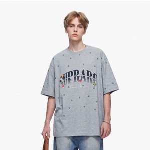 Camiseta de Manga Corta para Hombre, Talla Grande, Azul Marino, con Estampado de Estrellas y Logotipo, Estilo Urbano, Cuello Redondo, Algodón Jersey, Personalizable - Product Image 3