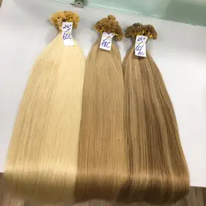 Harga grosir rambut Keratin kualitas tinggi ekstensi rambut pirang ujung datar Vietnam 100