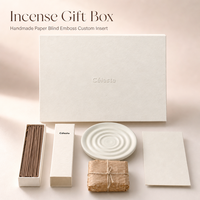 Boîte personnalisée pour encens avec couvercle et base, en papier texturé fait main, logo en relief invisible, tiroir OEM