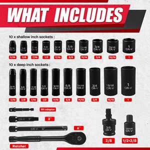 Pexmartools Bộ dụng cụ cầm tay Bộ dụng cụ cầm tay 3/8 inch Bộ ổ cắm sâu ổ đĩa CR-V 72t 64 chiếc - Product Image 3