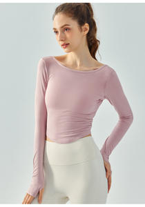 Aoyema-T-shirt de yoga pour femme, décontracté, en coton fin, à manches longues, <span class=keywords><strong>dos</strong></span> nu, avec nœud croisé, extensible, INS - Product Image 2