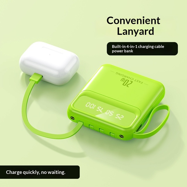 Hot-selling 10W Fast Charge Mini Portable Plastic 20000mAh Power Bank with Four Built-in Cables and Customizable logo Printing