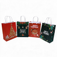 Sac en papier kraft vert de Noël en stock, 120 g/m², recyclable, avec poignée découpée, idéal pour les paniers de supermarché et de magasin