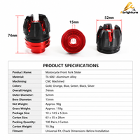 Slider Garpu Depan Sepeda Motor 15mm CNC Aluminium Alloy Pelindung Benturan Sepasang 2 Buah untuk Aksesoris Skuter Moped Sepeda Listrik