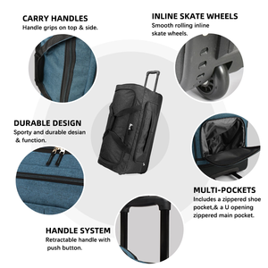 Borsa da Viaggio Nera con Scomparto per Scarpe, Grande Borsone con Ruote e Maniglia per Trasporto Interno Multiplo - Product Image 2