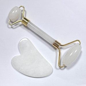 Outil facial Guasha de haute qualité, masseur de beauté en jade, rouleau de jade naturel, ensemble Gua Sha en jade blanc - Product Image 2