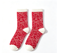 Chaussettes d'intérieur chaudes en coton mélangé à motif rouge, tricotées épaisses, antidérapantes, respirantes, décontractées pour femmes, hiver, Noël