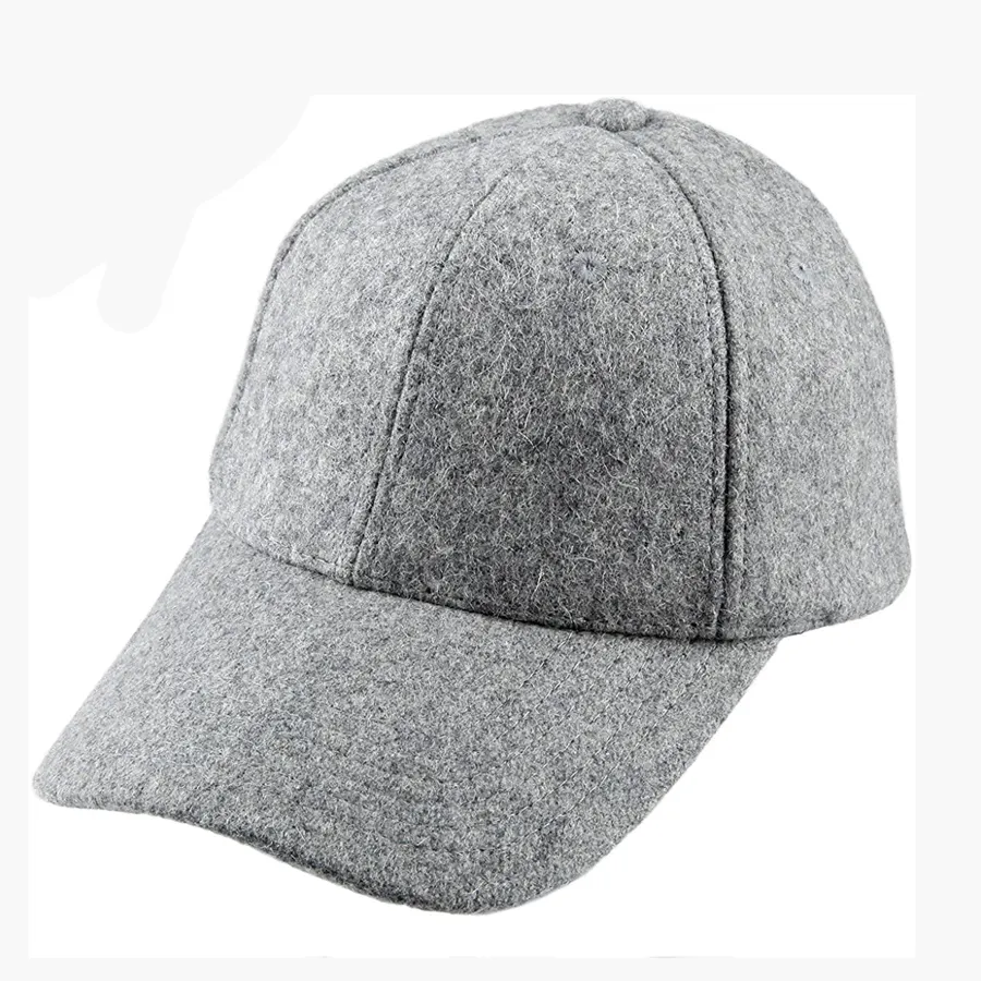 Wide Brim Warm Winter Female Baseball Caps Snapback Hats Unisex Gray 6 Panel Custom Wool Baseball Cap