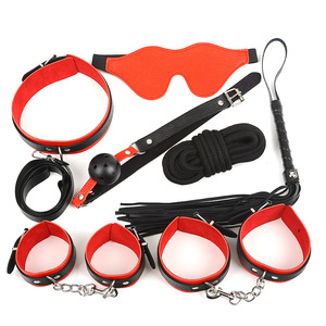 Venta al por mayor adulto BDSM Bondage Gear 7 juegos de hombres y mujeres ojo máscara boca bola látigo cuero mano pie restricción Correa juguetes sexuales - Product Image 3
