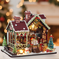 Kit de construction de mini-maison de Noël avec lumière LED, modèle 3D en bois à faire soi-même, kit de construction de maison miniature pour décoration de fêtes