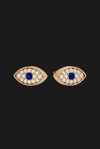 Marquise <b>eye</b> shape moissanite stud earrings with blue centre stone and pave sparkle <b>crafted</b> fo stylish hip hop jewellery - Product Image 3