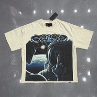 Kaos Pria 250G Katun Grafis Kartun Cetak Langsung Tinta Putih Longgar O-Neck Lengan Pendek Streetwear