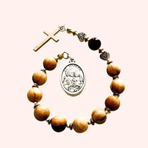 Chapelet de poche miniature en bois fait main, vintage, avec breloque Saint Joseph, pour cadeau catholique - Product Image 5