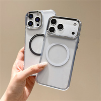 Coque de téléphone magnétique transparente simple avec anneau pour iPhone 18 17 Pro Max 16 15 14 13, cadre d'appareil photo électroplaqué, protection en TPU