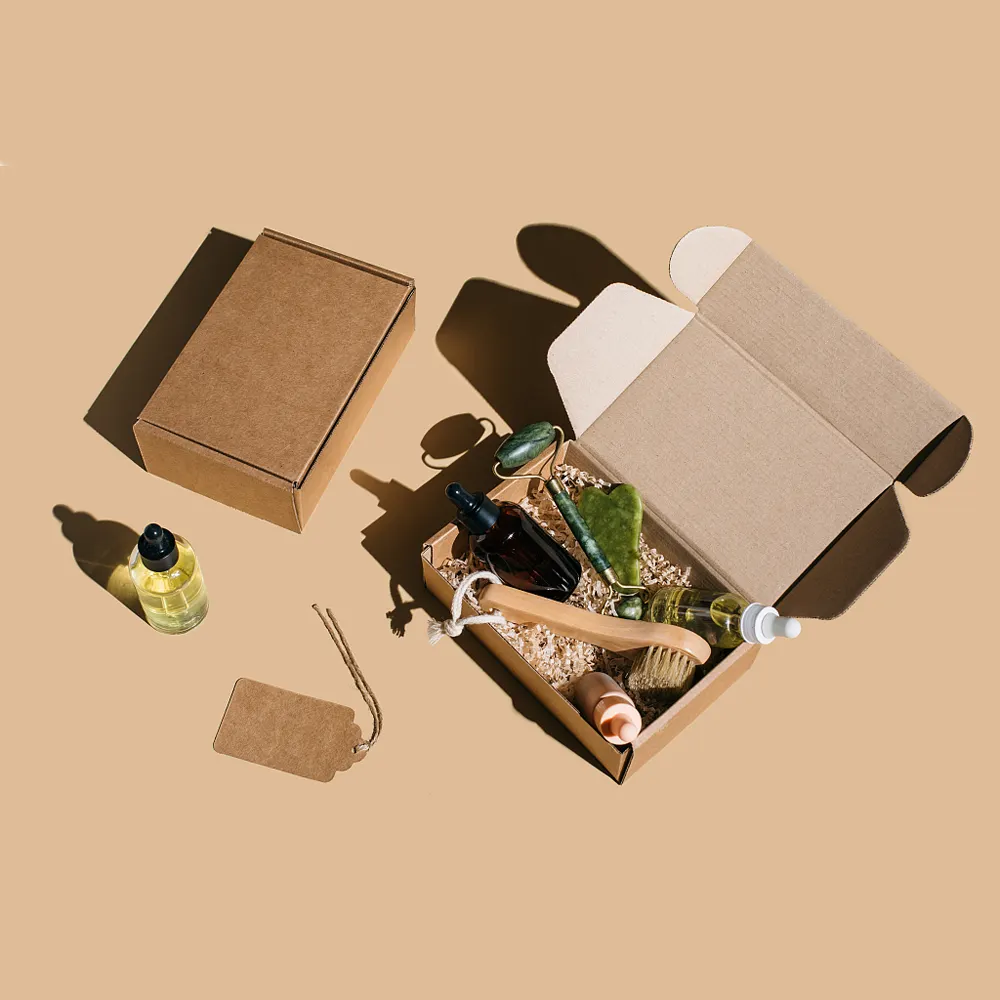 Boîte de courrier en carton avec Logo personnalisé, coffret de cosmétique marron, boîte d'emballage en carton ondulé pour les soins de la peau