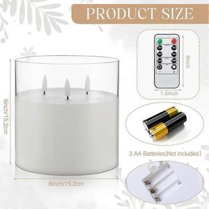 Bougies sans flamme extra larges à 3 mèches, 6"x6", en verre, à piles, avec LED scintillante, pour la maison, les mariages et les fêtes - Product Image 4