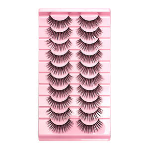 Faux cils synthétiques en forme de L, tige transparente, vegan, effet œil de chat, bande complète, 10 paires, cils 3D, vente en gros - Product Image 1