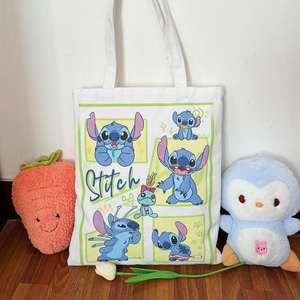 Groothandel Cartoon Stitch Canvas Tas Simpele Schattige Schoudertas Grote Capaciteit Tote Bag Studenten Canvas Schooltas - Product Image 6