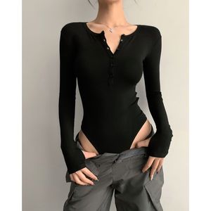 Top Aderente con Collo Semiaperto per Donna, Maglietta Sexy Primaverile e Autunnale con Bottoni, Maglia Base per Sottostrato - Product Image 1