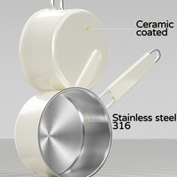 Casserole en acier inoxydable 316S à 3 couches avec cuiseur vapeur, revêtement céramique beige et couvercle combiné à poignée simple en silicone