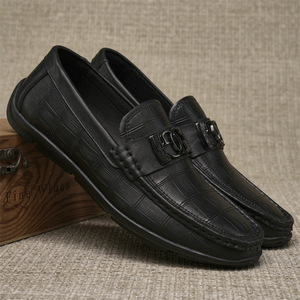 Mocassins en cuir véritable pour homme, bout rond, à enfiler, semelle en caoutchouc antidérapante, chaussures décontractées pour affaires - Product Image 3