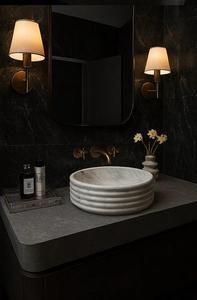 Luxury Fluted <b>Round</b> Marble Vessel Sink Handmade Natural Stone Countertop Bathroom Wash <b>Basin</b> - Product Image 4
