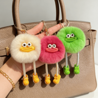 Porte-clés en fausse fourrure de lapin Rex douce, pompon pour chaton, poupée pompon, porte-clés pour femme, fille, breloque pour sac, jouet, pendentif, accessoires
