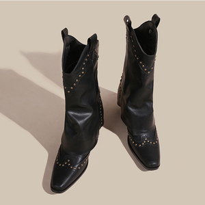 Stivale Texano Retrò Autunno Inverno 2024 da <span class=keywords><strong>Donna</strong></span> Impermeabile con Punta Sottile <span class=keywords><strong>Tacco</strong></span> e Fondo Spesso Stivaletto Casual da Cavaliere - Product Image 2