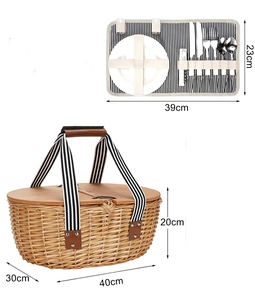 Vải xử lý đôi có nắp đậy 2 người giá rẻ wicker Dã Ngoại giỏ Set với Cooler ngăn - Product Image 2