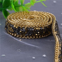 Fantaisie Cristal Strass Double Point Strass Avec Chaîne En Métal Bande Noir Diamant Garniture Décoratif
