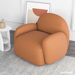 Sofá individual de piel de cordero estilo nórdico, redondo, tapizado con relleno de espuma para la sala de estar infantil - Product Image 4