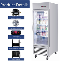 Réfrigérateur Reach-in Glass Single Door Refrigeration USA Compliant Glass Door Refrigerator Cabinet for Supermarket
