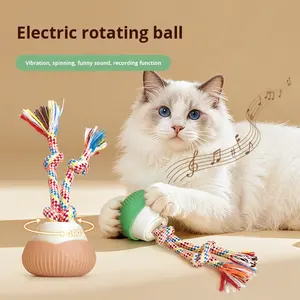 2025新しいスタイル自動回転猫玩具ティーズボールサウンド & レコーディングセルフエンターテインメントロープノット付きローリングボール玩具 - Product Image 3