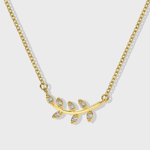 Fashion Brass Olive Leaf Design Charm Necklace 18K Gold Plated Link <b>Chain</b> Office/Career Women's Jewelry Accessory Anniversary - Product Image 1