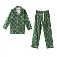 Ensemble de pyjama en coton brossé tricoté, doux, respirant et luxueux, à manches longues, avec taille élastique, pour femmes, vêtements de nuit confortables pour l'hiver