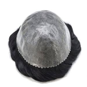 Pelucas para Hombre, Piel Fina, PU Completo, 0.06-0.08mm, Sistema de Reemplazo de Cabello Remy con Bucle en V, Cabello Humano Indio Gris con Frente Festoneado - Product Image 3