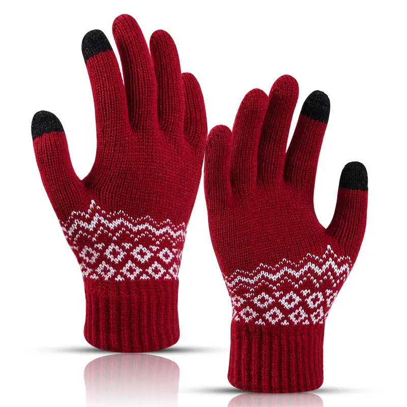 Toptan popüler akrilik jakar örme kış sıcak ısıtmalı dokunmatik ekran eldiveni nefes örme akrilik kış eldiven