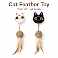 Jouet en plumes pour chat avec boule en corde de jute 30x6cm, jouet à griffer en peluche en forme de tête de chat, fournisseur en gros