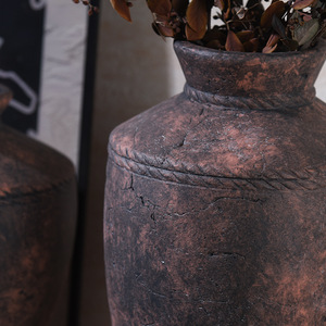 Vase en céramique Arrangement de fleurs Vase moyen Poterie Sensation Ornements Rétro Français Wabi-sabi Style Antique Salon Décoration - Product Image 4