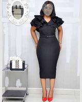 Robe de soirée élégante grande taille pour femme, rouge bordeaux, à manches courtes, avec volants, style vintage, sexy, fendue, moulante, longueur midi