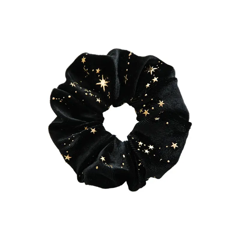 Rétro Mode Femmes Cheveux Chouchou Estampage Étoiles Velours Cheveux Anneau Golden Star Ponytail Holder Élastique Bandeau