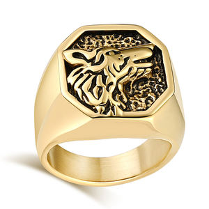 Anillo de Acero Inoxidable en Oferta, Anillo de Hombre con Cabeza de Lobo en Plata, Negro y Oro, Anillos de Compromiso y Boda de Acero Inoxidable, Regalo para Parejas - Product Image 2
