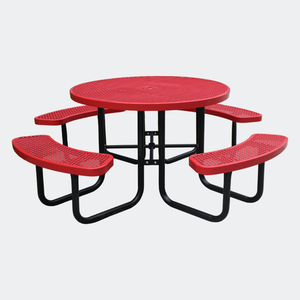 Mobilier d'extérieur commercial 8 places table de pique-nique ronde en acier restaurant table à manger en métal et ensemble de chaises avec trou pour parapluie - Product Image 5